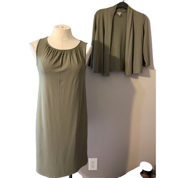 J Jill Dress W Jacket Olive Green PXS Petite Extra Small P XS 0 2 4 NWT Washable - Picture 3 of 9